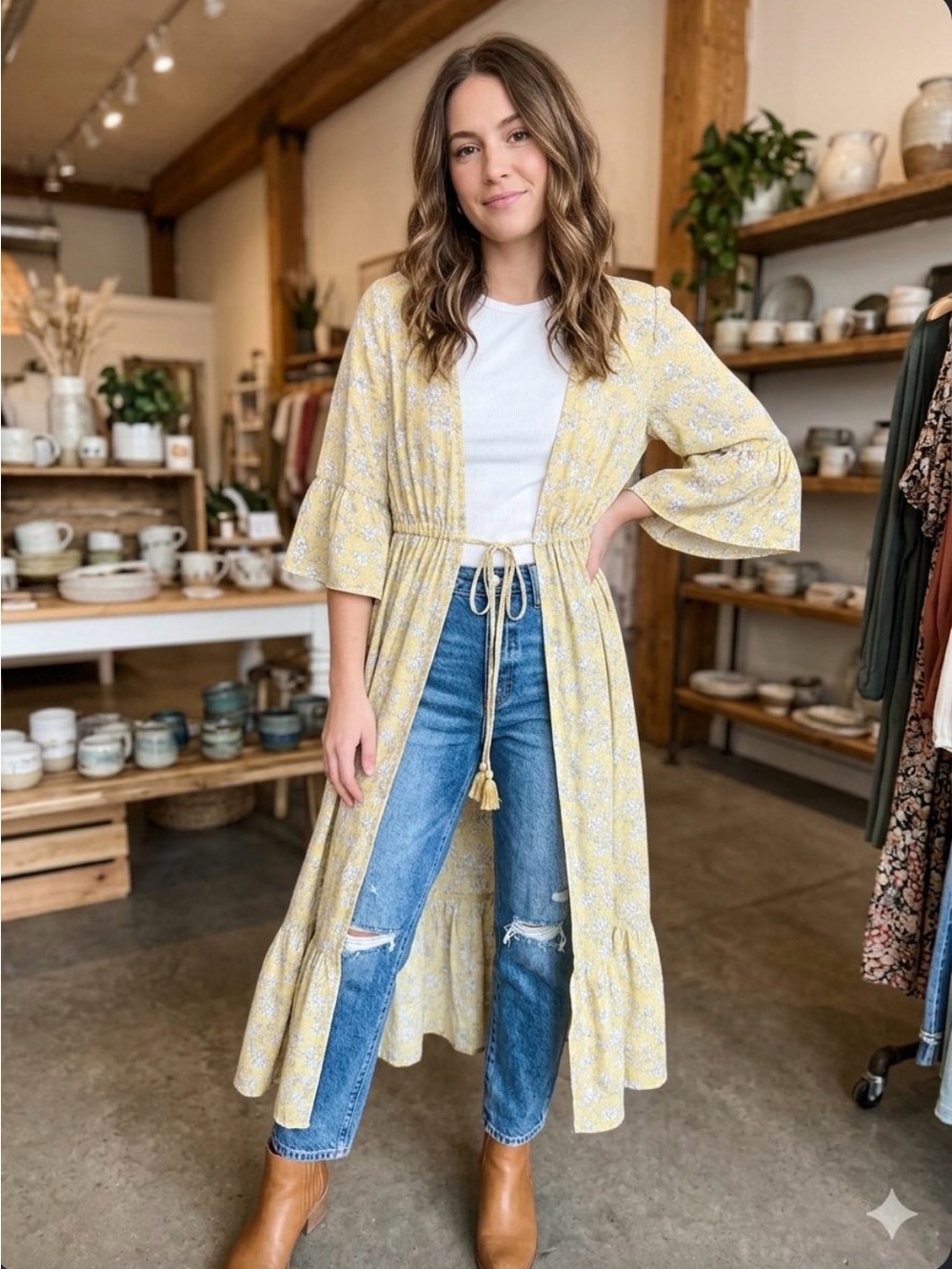 Promesa Pale Yellow Floral Maxi Dress